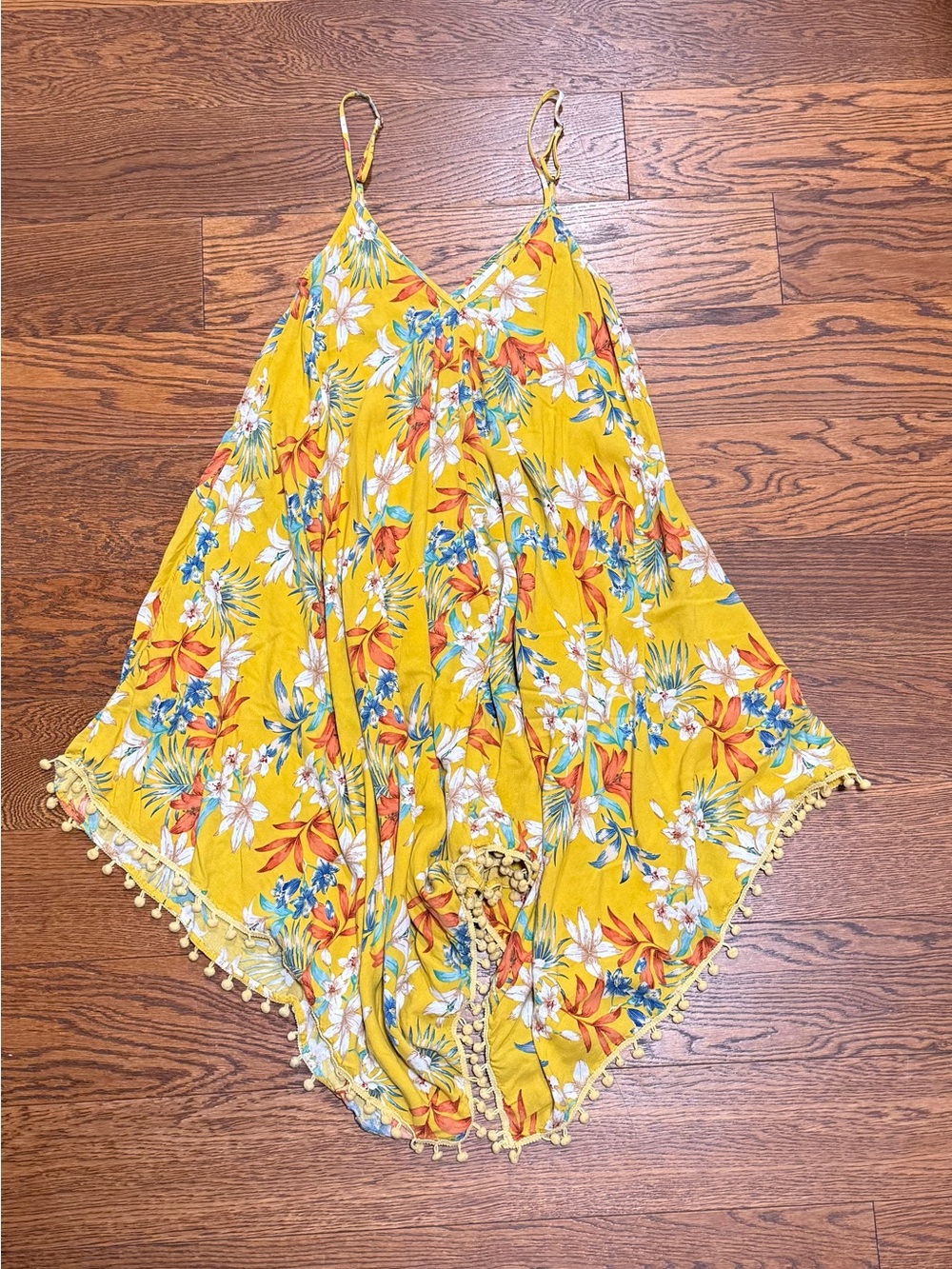 Goa Beachwear Handkerchief Hem Dress By Japna Womens Floral Asymmetrical Size S
